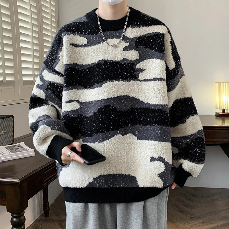 Graphic Patterned Sweater Meets Holographic Dress: a Unique Fashion Fusion