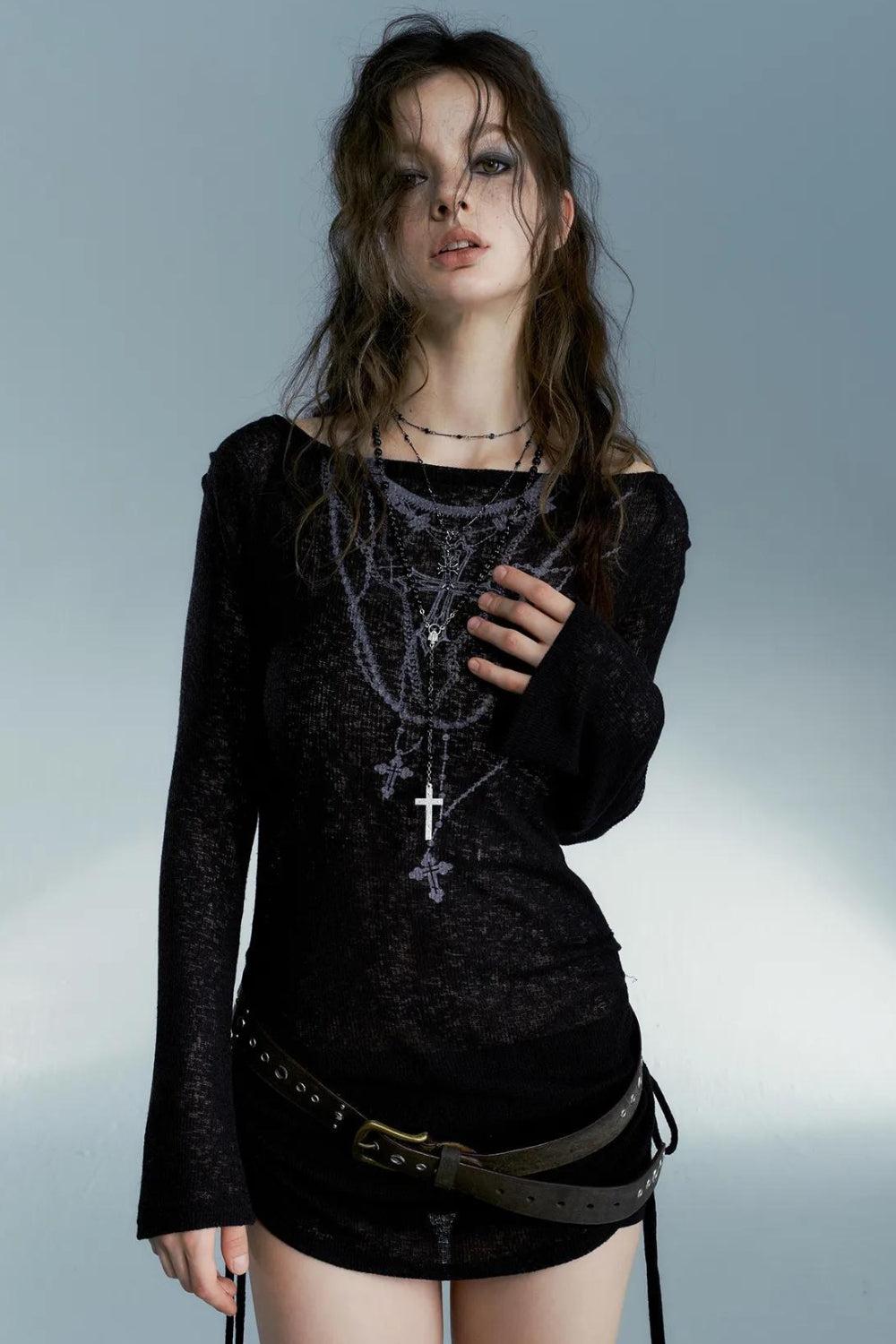 Grunge Cross Necklace Perfectly Complements a Dark Romantic Lace Dress