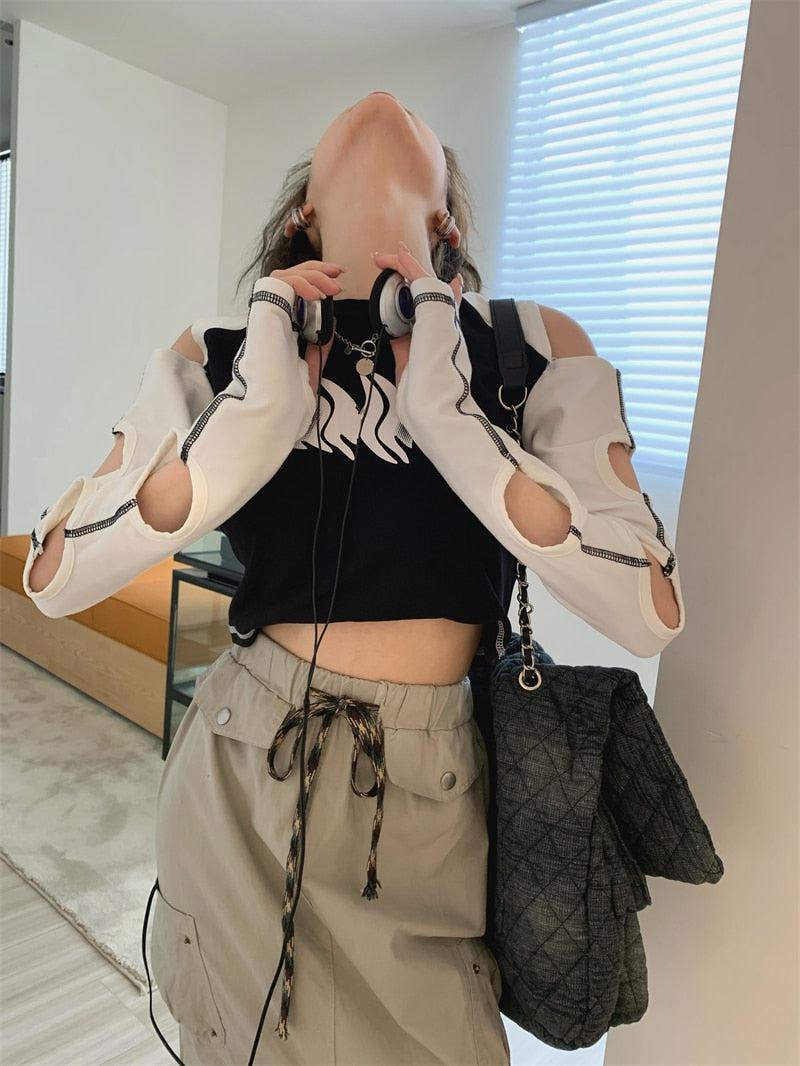 Grunge Celestial Crop Top: Elevate Your Style with Unique Cut-out Design