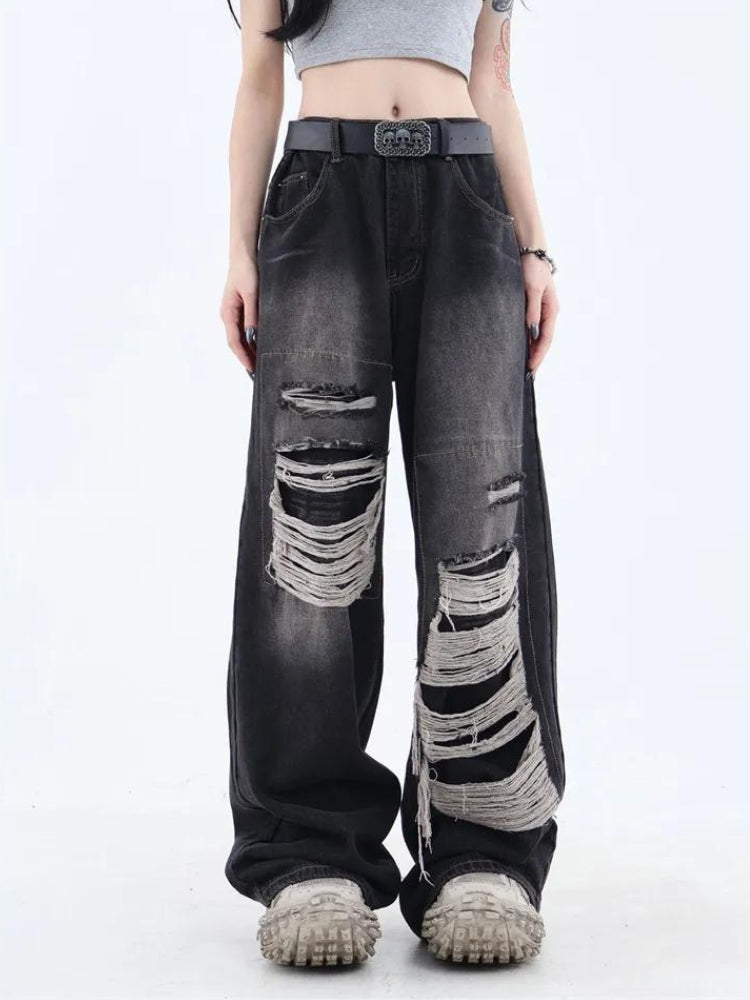 Grunge Dark Wash Distressed Jeans for the Afterdark Aesthetic Dress Look
