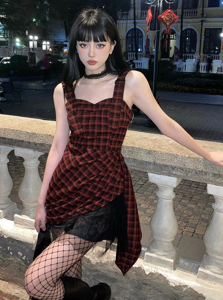 Grunge Plaid Holographic Mini Dress: a Unique Fashion Statement