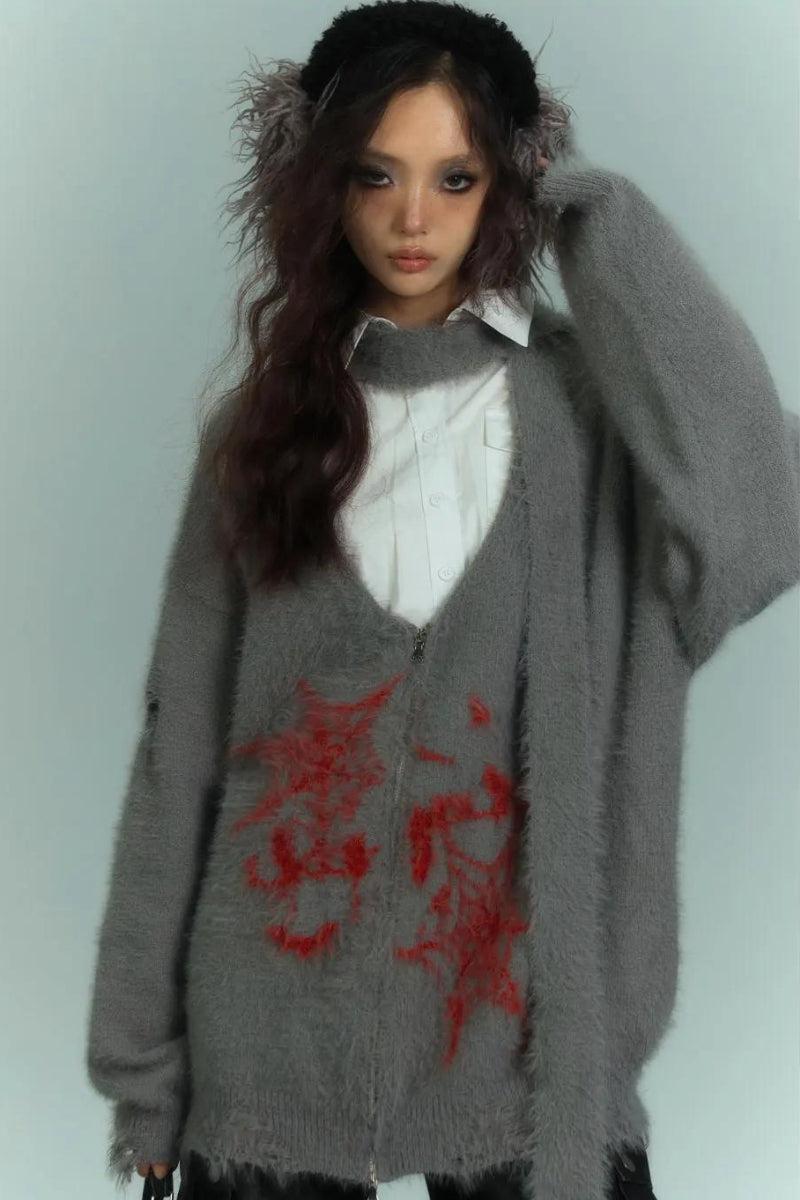 Fluffy Cardigan with Grunge Scarf Tie: Perfect Tie Accessories for Style