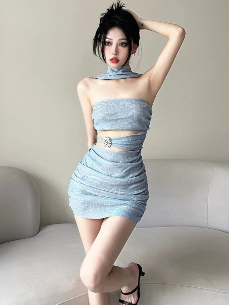 Holographic Mini Dress: Enchanting Mermaidcore Glitter Style for Parties