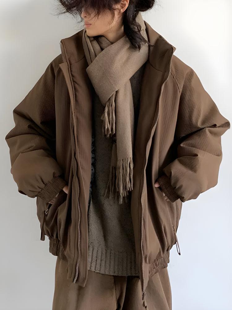 Ribbed High Collar Jacket for Stylish Layering and Warmth