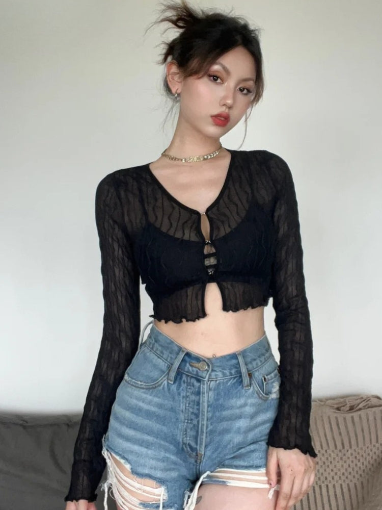 Celestial Crop Top: Effortlessly Stylish Sheer Crop Top for Any Occasion