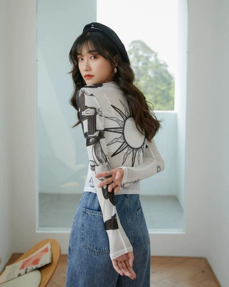 Sun Child Sheer Shoulderpad Top for Effortless Style and Elegance