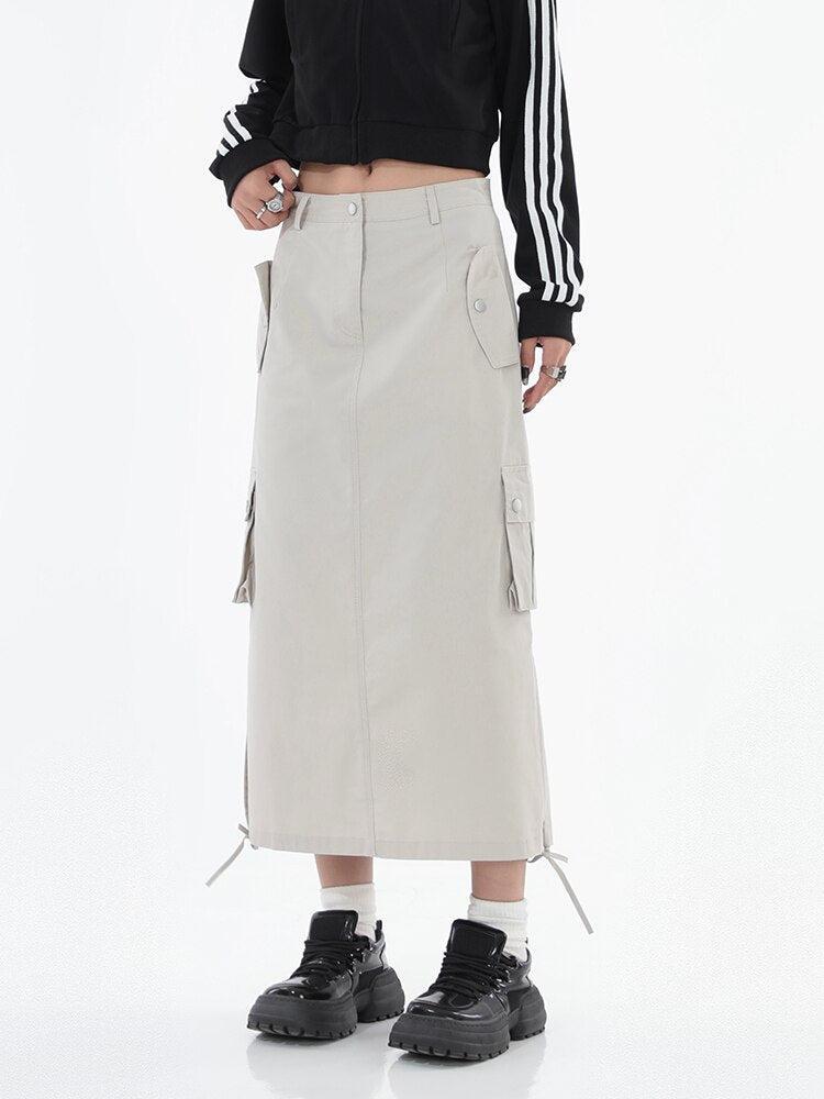 Tech Parachute Maxi Skirt - Khaki Maxi Skirt Outfit with Tank Top