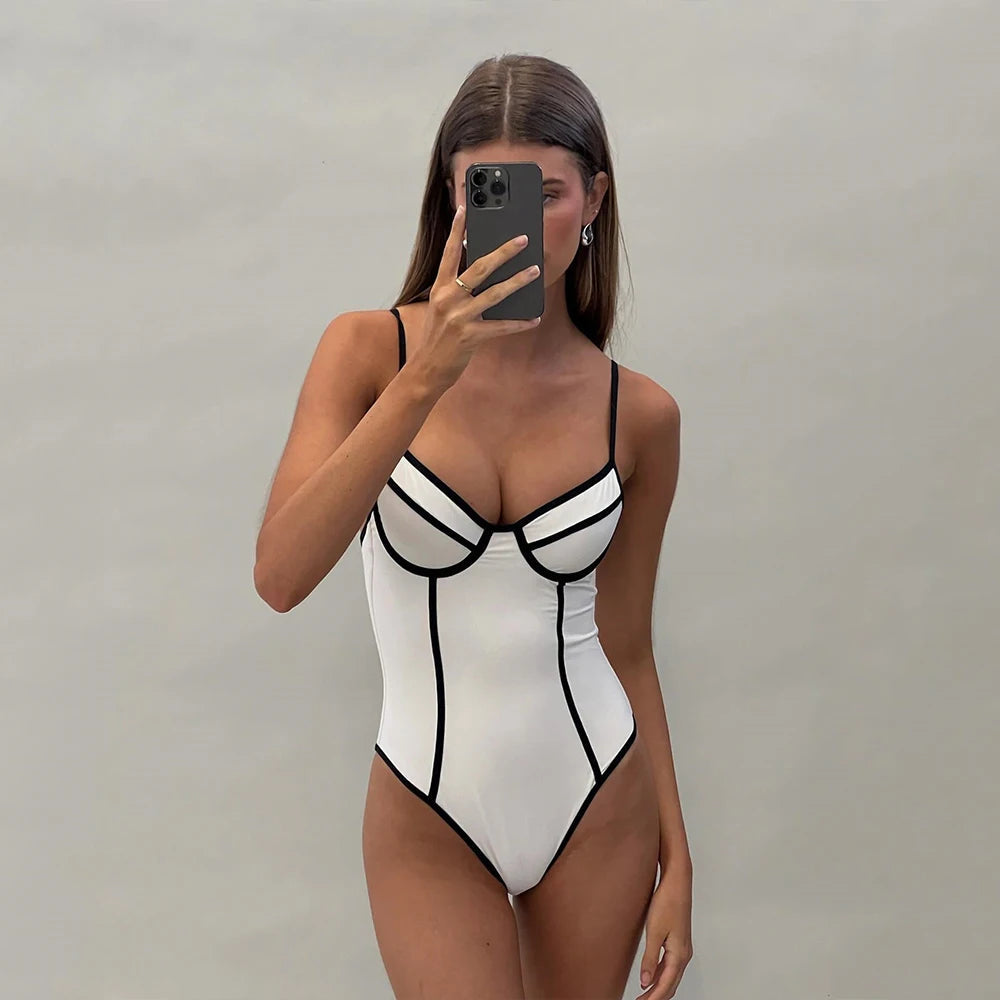 Underwire Swimsuit Inspired by 80s Power Suit Women Fashion Trends